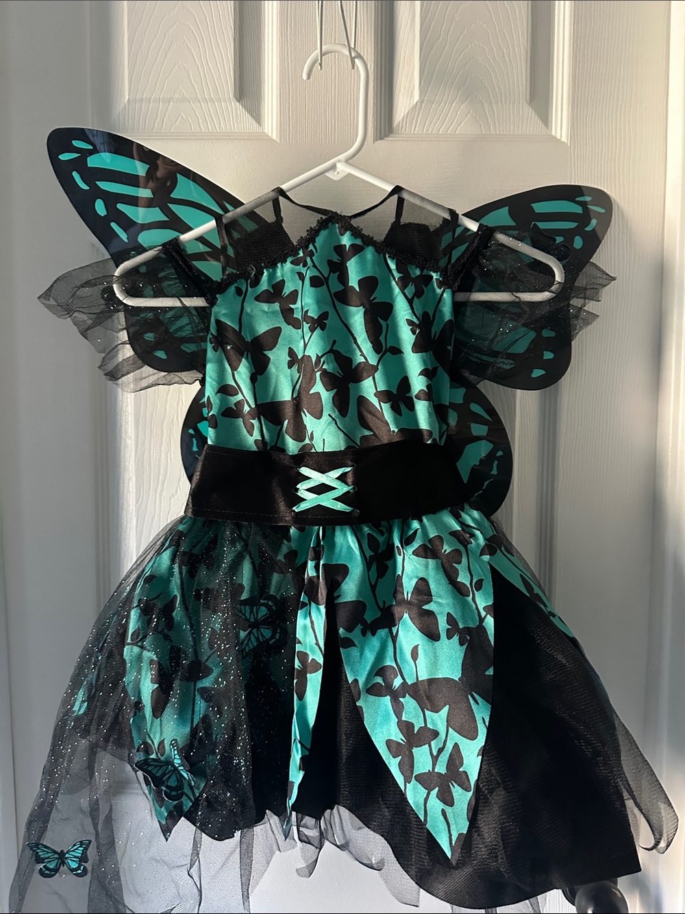 Kids Teal and Black Butterfly Fairy Costume Dress Sz 6-8